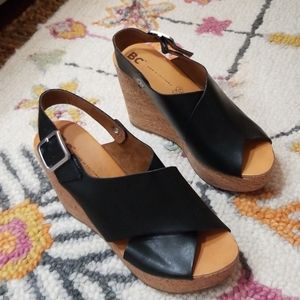 BC Footwear Vegan Leather Black Wedges